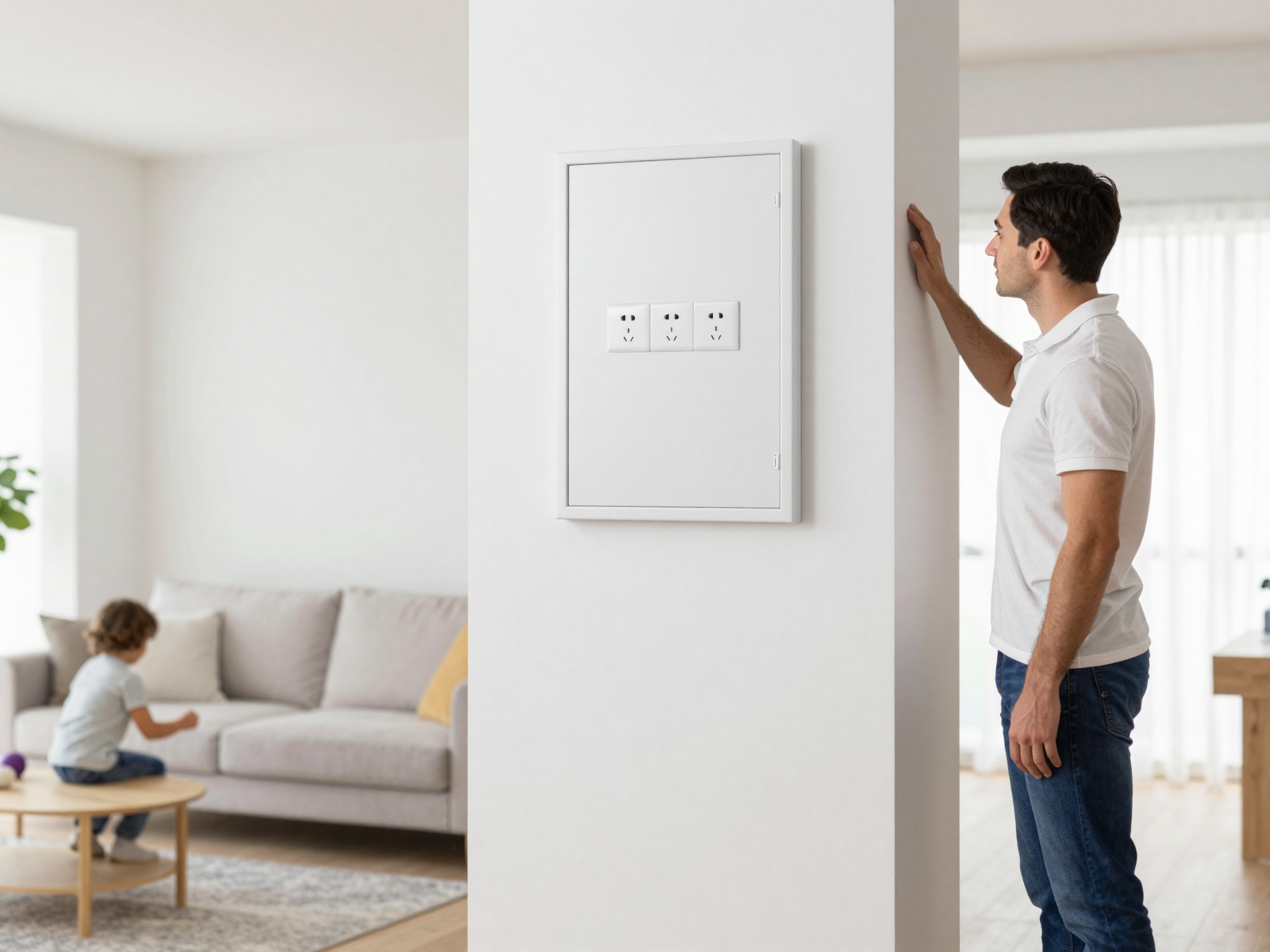Completed residential electrical work installation
